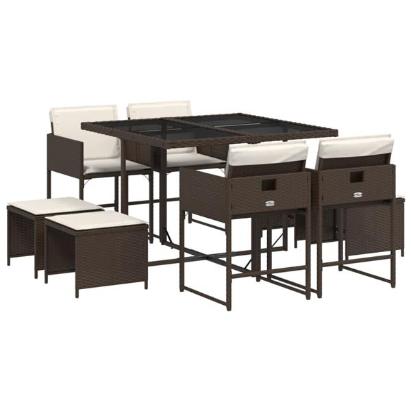 Grote foto vidaxl 9 delige tuinset met kussens poly rattan bruin tuin en terras tuinmeubelen