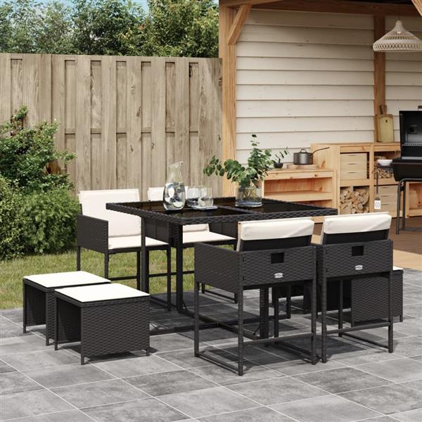 Grote foto vidaxl 9 delige tuinset poly rattan zwart tuin en terras tuinmeubelen