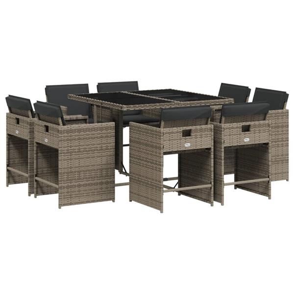Grote foto vidaxl 9 delige tuinset met kussens poly rattan grijs tuin en terras tuinmeubelen