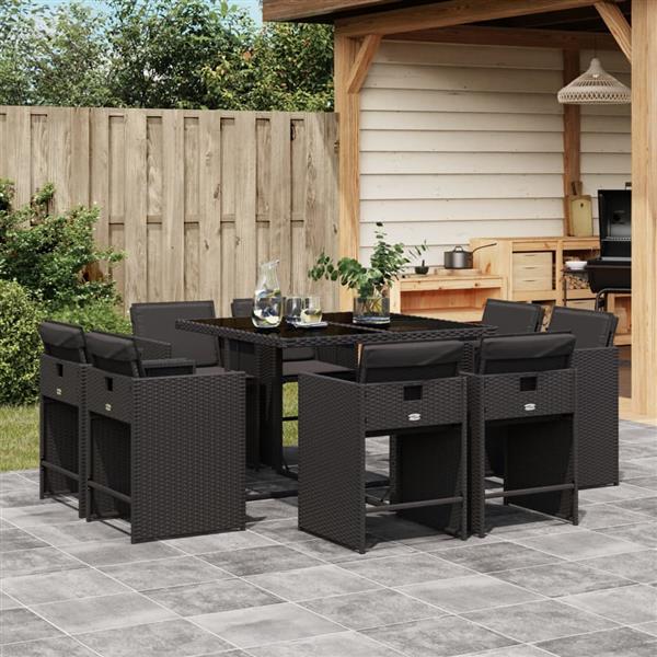 Grote foto vidaxl 9 delige tuinset poly rattan zwart tuin en terras tuinmeubelen