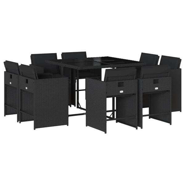 Grote foto vidaxl 9 delige tuinset poly rattan zwart tuin en terras tuinmeubelen