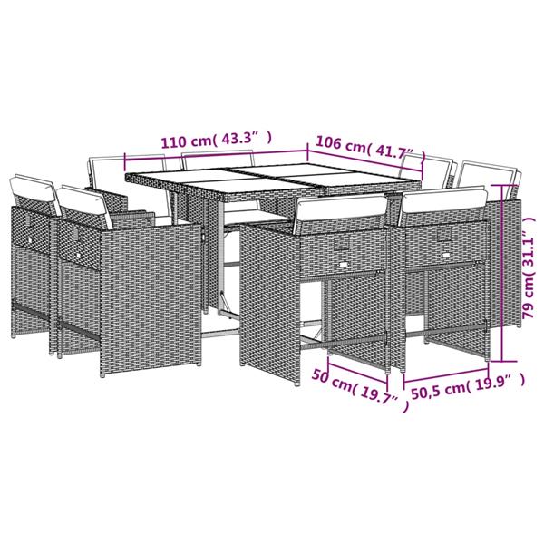 Grote foto vidaxl 9 delige tuinset poly rattan zwart tuin en terras tuinmeubelen