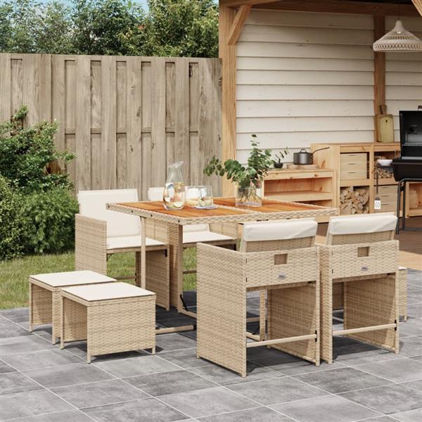 Grote foto vidaxl 9 delige tuinset met kussens poly rattan beige tuin en terras tuinmeubelen