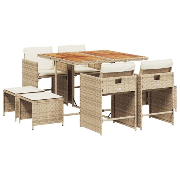 Grote foto vidaxl 9 delige tuinset met kussens poly rattan beige tuin en terras tuinmeubelen