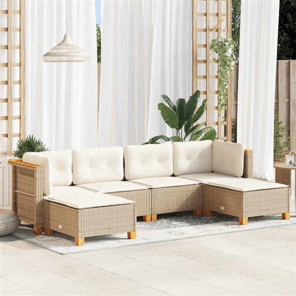 Grote foto vidaxl 6 delige loungeset met kussens poly rattan beige tuin en terras tuinmeubelen