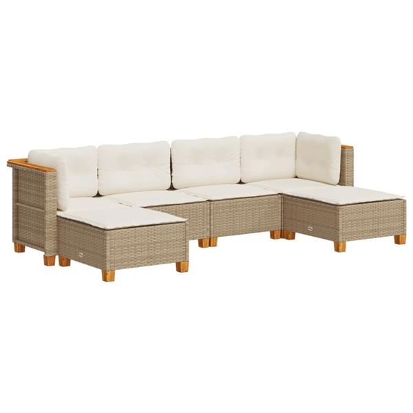Grote foto vidaxl 6 delige loungeset met kussens poly rattan beige tuin en terras tuinmeubelen