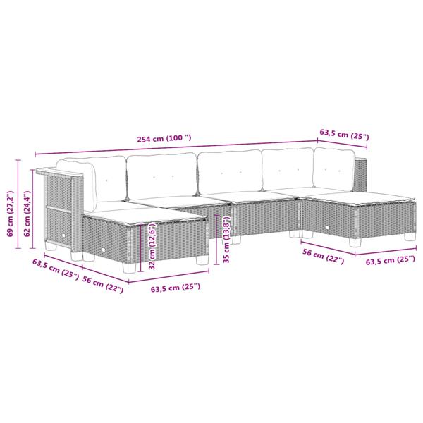 Grote foto vidaxl 6 delige loungeset met kussens poly rattan beige tuin en terras tuinmeubelen
