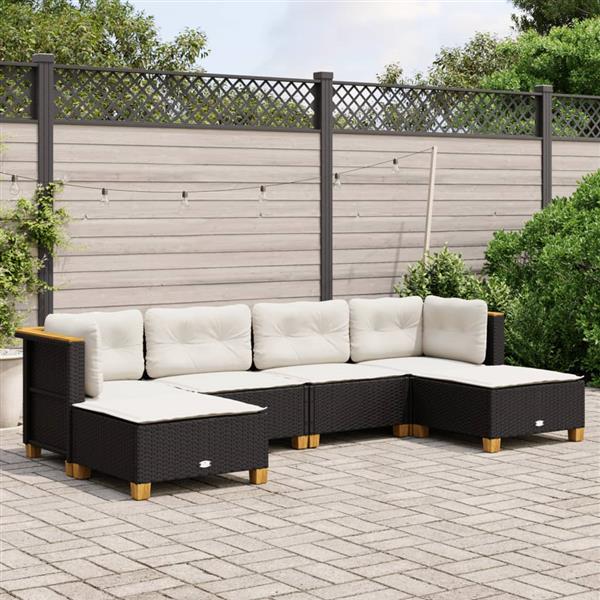 Grote foto vidaxl 6 delige loungeset met kussens poly rattan zwart tuin en terras tuinmeubelen