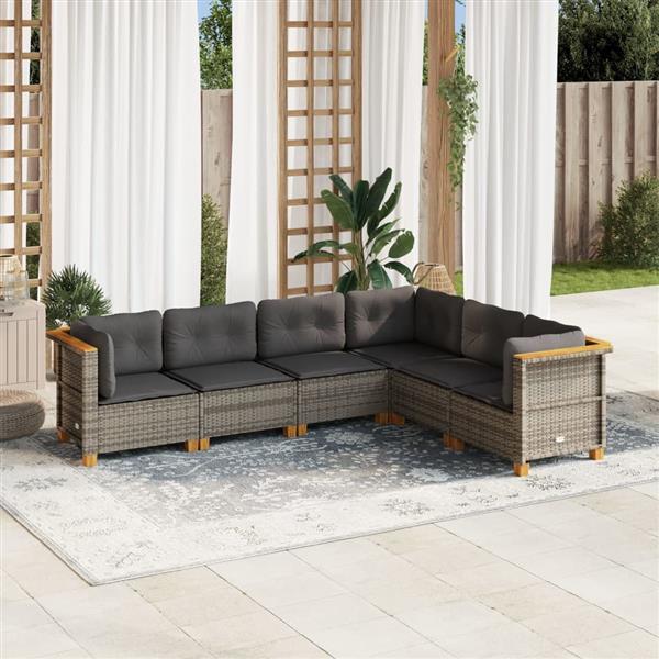 Grote foto vidaxl 6 delige loungeset met kussens poly rattan grijs tuin en terras tuinmeubelen