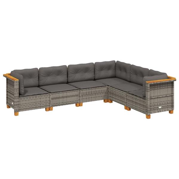Grote foto vidaxl 6 delige loungeset met kussens poly rattan grijs tuin en terras tuinmeubelen