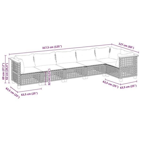 Grote foto vidaxl 6 delige loungeset met kussens poly rattan zwart tuin en terras tuinmeubelen