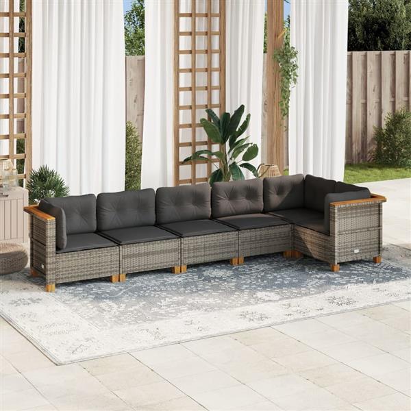 Grote foto vidaxl 6 delige loungeset met kussens poly rattan grijs tuin en terras tuinmeubelen