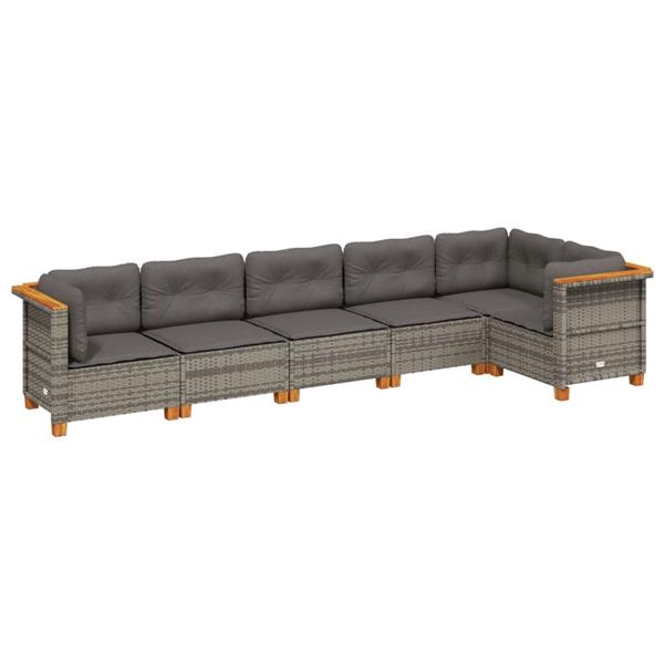 Grote foto vidaxl 6 delige loungeset met kussens poly rattan grijs tuin en terras tuinmeubelen