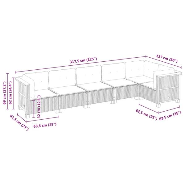Grote foto vidaxl 6 delige loungeset met kussens poly rattan grijs tuin en terras tuinmeubelen