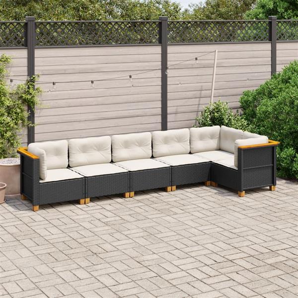 Grote foto vidaxl 6 delige loungeset met kussens poly rattan zwart tuin en terras tuinmeubelen