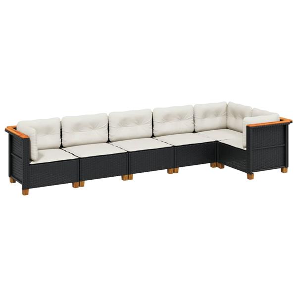 Grote foto vidaxl 6 delige loungeset met kussens poly rattan zwart tuin en terras tuinmeubelen