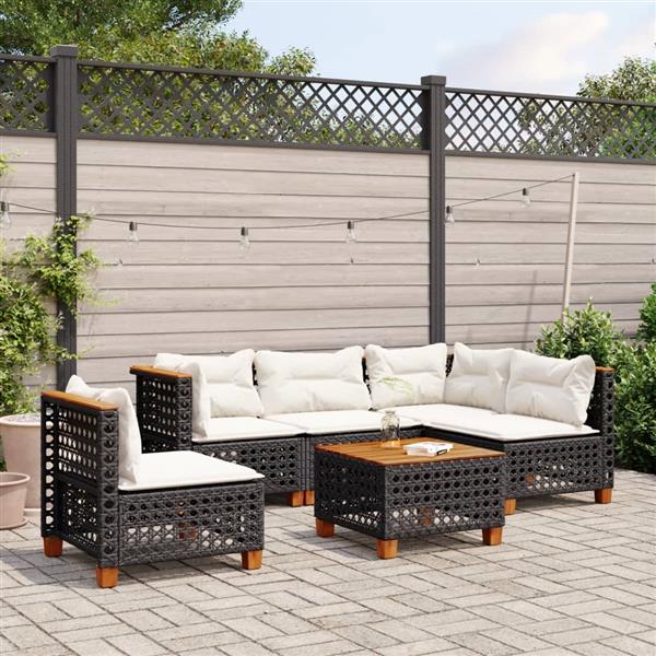 Grote foto vidaxl 6 delige loungeset met kussens poly rattan zwart tuin en terras tuinmeubelen