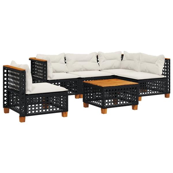 Grote foto vidaxl 6 delige loungeset met kussens poly rattan zwart tuin en terras tuinmeubelen