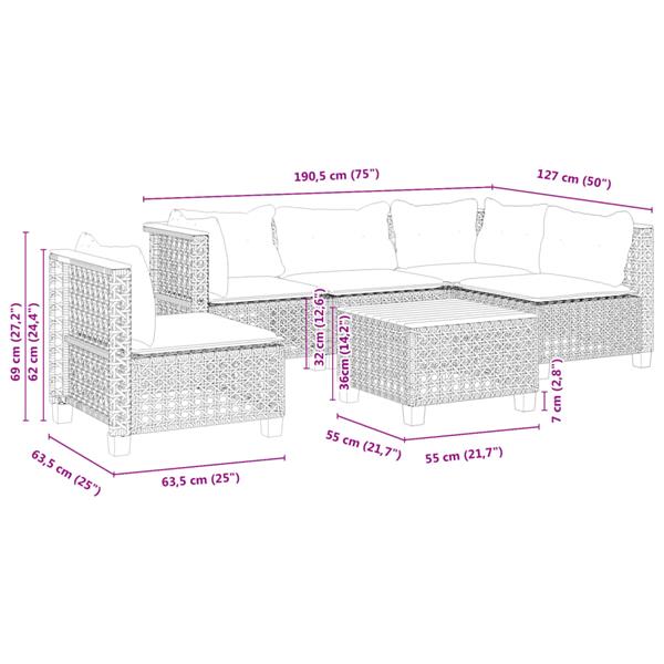Grote foto vidaxl 6 delige loungeset met kussens poly rattan zwart tuin en terras tuinmeubelen