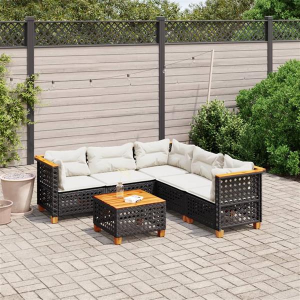 Grote foto vidaxl 6 delige loungeset met kussens poly rattan zwart tuin en terras tuinmeubelen