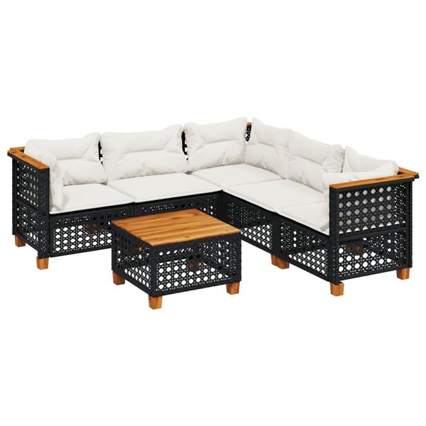 Grote foto vidaxl 6 delige loungeset met kussens poly rattan zwart tuin en terras tuinmeubelen