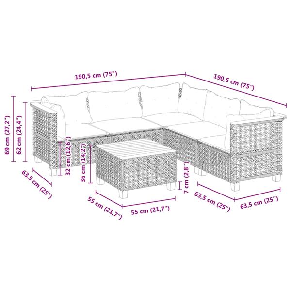 Grote foto vidaxl 6 delige loungeset met kussens poly rattan zwart tuin en terras tuinmeubelen