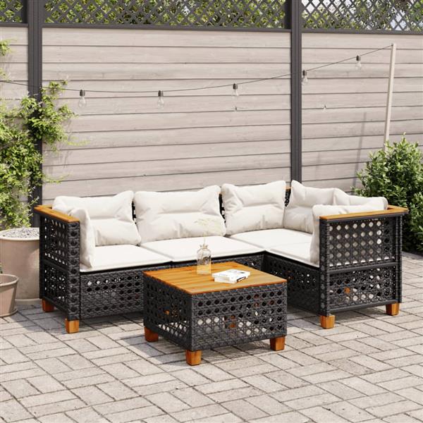 Grote foto vidaxl 5 delige loungeset met kussens poly rattan zwart tuin en terras tuinmeubelen