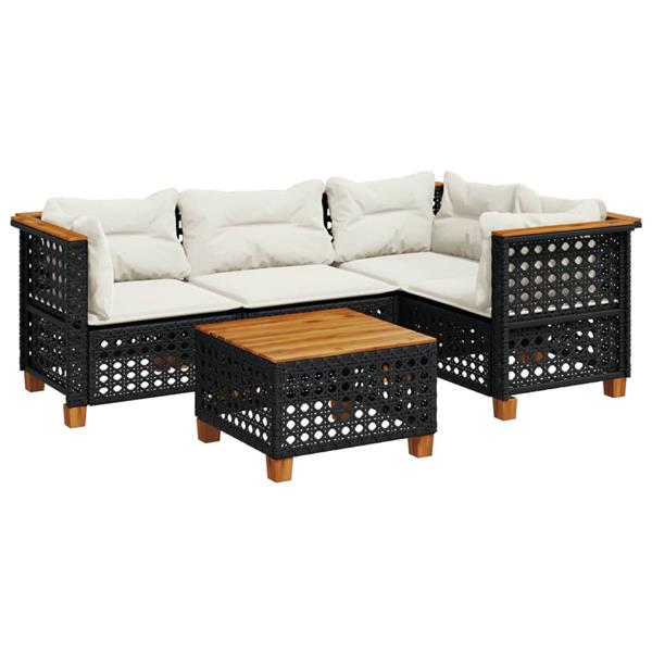 Grote foto vidaxl 5 delige loungeset met kussens poly rattan zwart tuin en terras tuinmeubelen