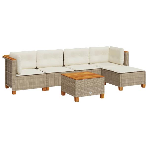 Grote foto vidaxl 6 delige loungeset met kussens poly rattan beige tuin en terras tuinmeubelen