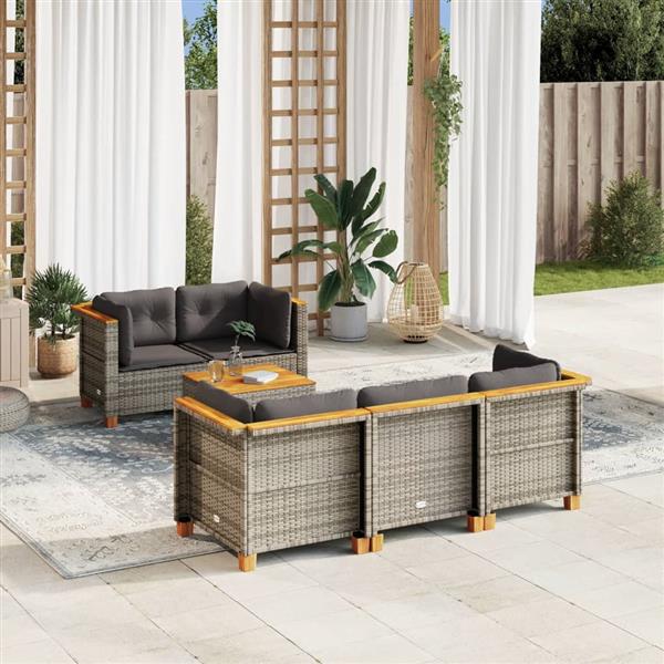 Grote foto vidaxl 6 delige loungeset met kussens poly rattan grijs tuin en terras tuinmeubelen