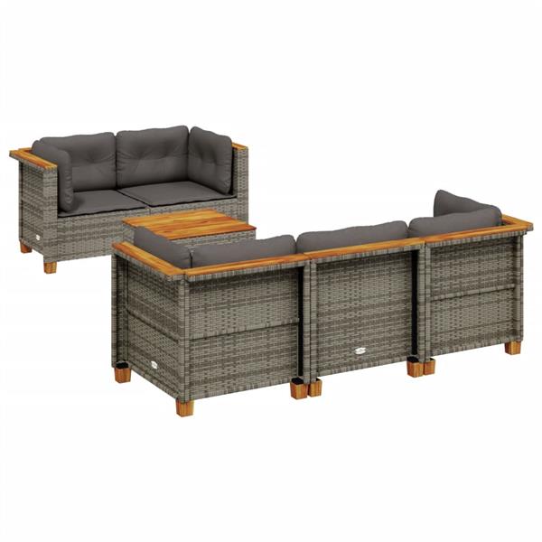 Grote foto vidaxl 6 delige loungeset met kussens poly rattan grijs tuin en terras tuinmeubelen