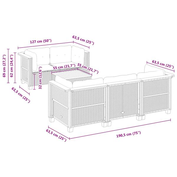 Grote foto vidaxl 6 delige loungeset met kussens poly rattan grijs tuin en terras tuinmeubelen