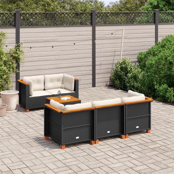 Grote foto vidaxl 6 delige loungeset met kussens poly rattan zwart tuin en terras tuinmeubelen