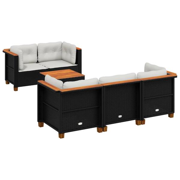 Grote foto vidaxl 6 delige loungeset met kussens poly rattan zwart tuin en terras tuinmeubelen