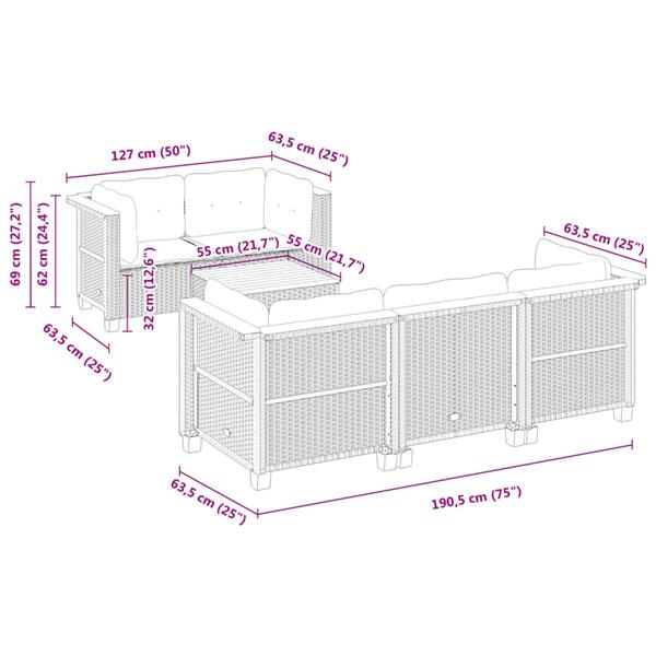 Grote foto vidaxl 6 delige loungeset met kussens poly rattan zwart tuin en terras tuinmeubelen