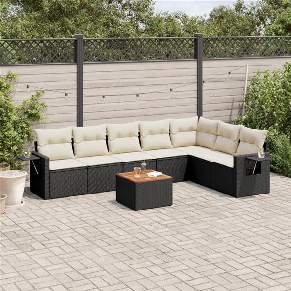 Grote foto vidaxl 8 delige loungeset met kussens poly rattan zwart tuin en terras tuinmeubelen