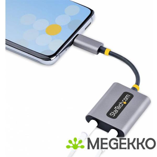 Grote foto startech.com usb c headphone splitter usb type c dual headset adapter met mic input usb c naar 3.5 computers en software overige computers en software