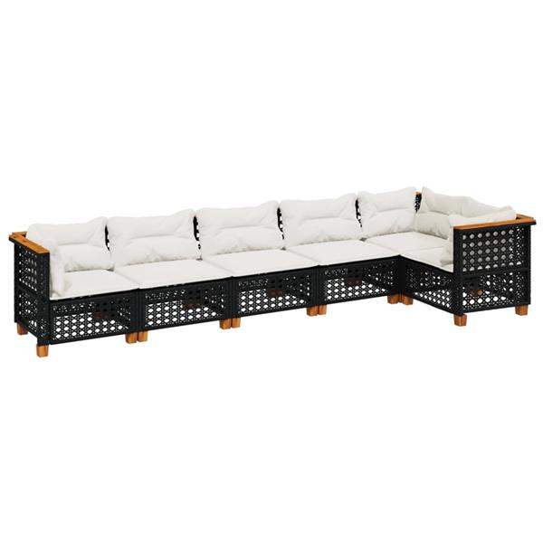 Grote foto vidaxl 6 delige loungeset met kussens poly rattan zwart tuin en terras tuinmeubelen