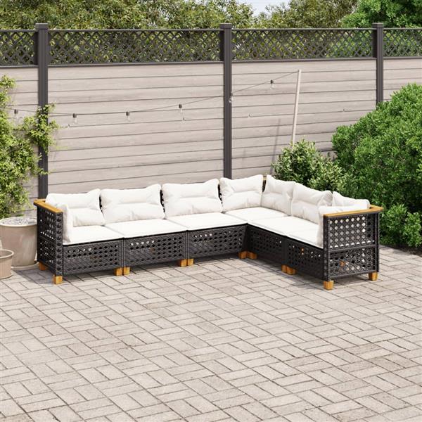 Grote foto vidaxl 6 delige loungeset met kussens poly rattan zwart tuin en terras tuinmeubelen