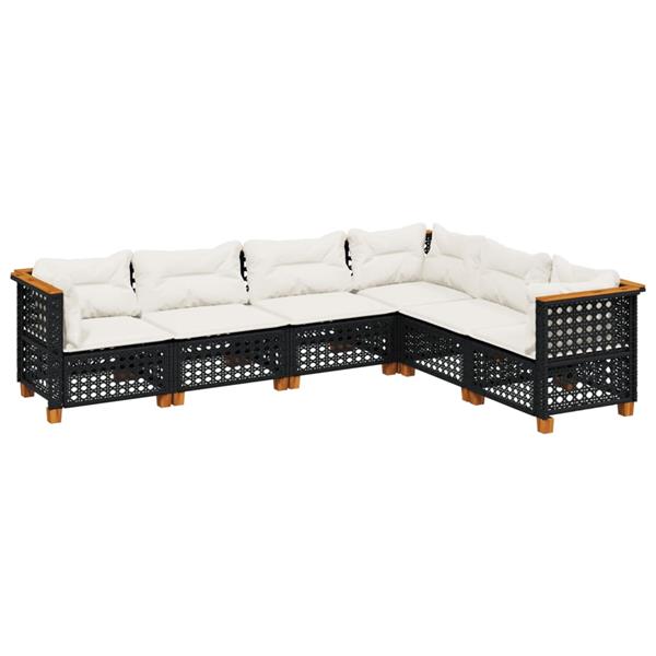 Grote foto vidaxl 6 delige loungeset met kussens poly rattan zwart tuin en terras tuinmeubelen