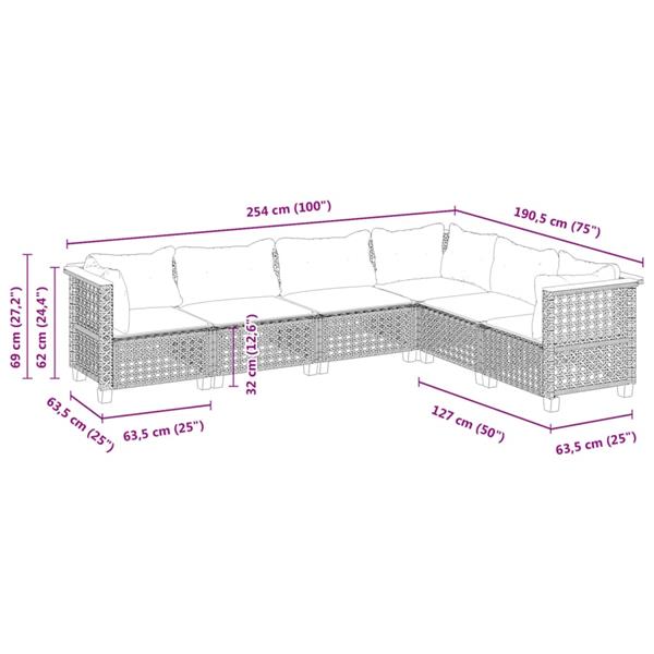 Grote foto vidaxl 6 delige loungeset met kussens poly rattan zwart tuin en terras tuinmeubelen