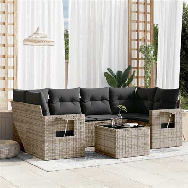 Grote foto vidaxl 7 delige loungeset met kussens poly rattan grijs tuin en terras tuinmeubelen