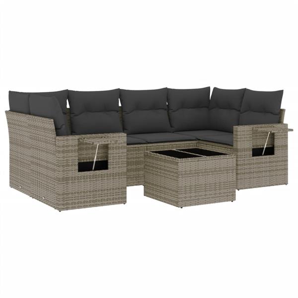 Grote foto vidaxl 7 delige loungeset met kussens poly rattan grijs tuin en terras tuinmeubelen
