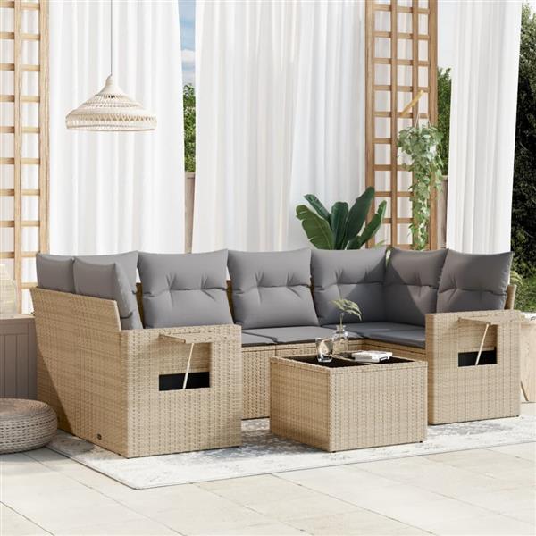Grote foto vidaxl 7 delige loungeset met kussens poly rattan beige tuin en terras tuinmeubelen
