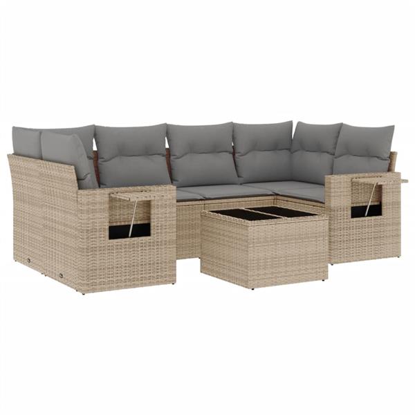 Grote foto vidaxl 7 delige loungeset met kussens poly rattan beige tuin en terras tuinmeubelen