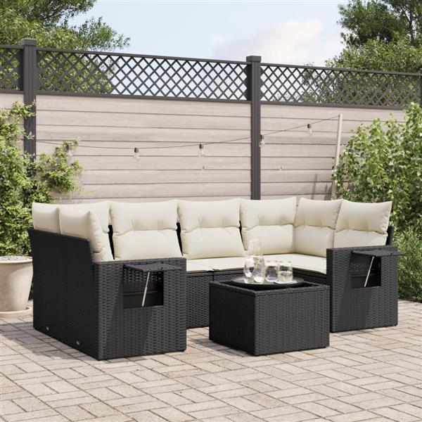 Grote foto vidaxl 7 delige loungeset met kussens poly rattan zwart tuin en terras tuinmeubelen
