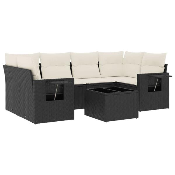 Grote foto vidaxl 7 delige loungeset met kussens poly rattan zwart tuin en terras tuinmeubelen