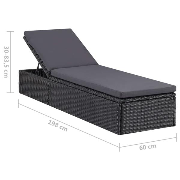Grote foto vidaxl ligbed poly rattan zwart en donkergrijs tuin en terras tuinmeubelen