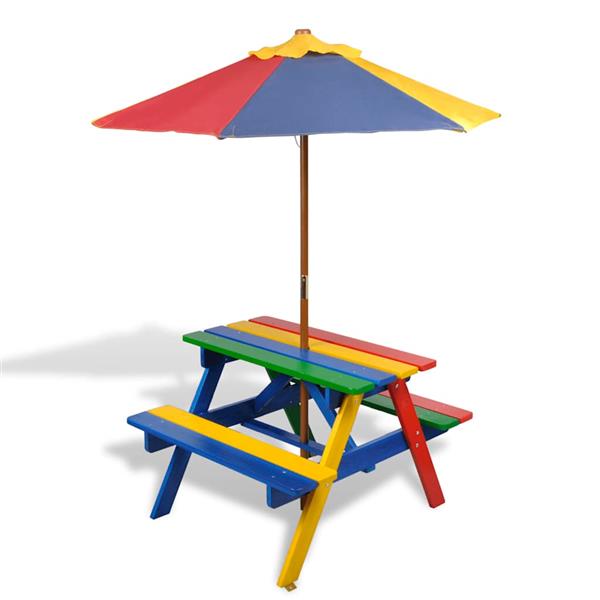 Grote foto vidaxl kinderpicknicktafel met banken en parasol hout meerkleurig tuin en terras tuinmeubelen