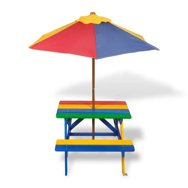 Grote foto vidaxl kinderpicknicktafel met banken en parasol hout meerkleurig tuin en terras tuinmeubelen